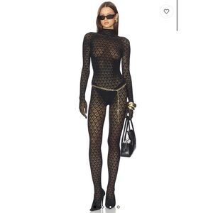 Wolford Black Sheer Lace-Pattern Jumpsuit